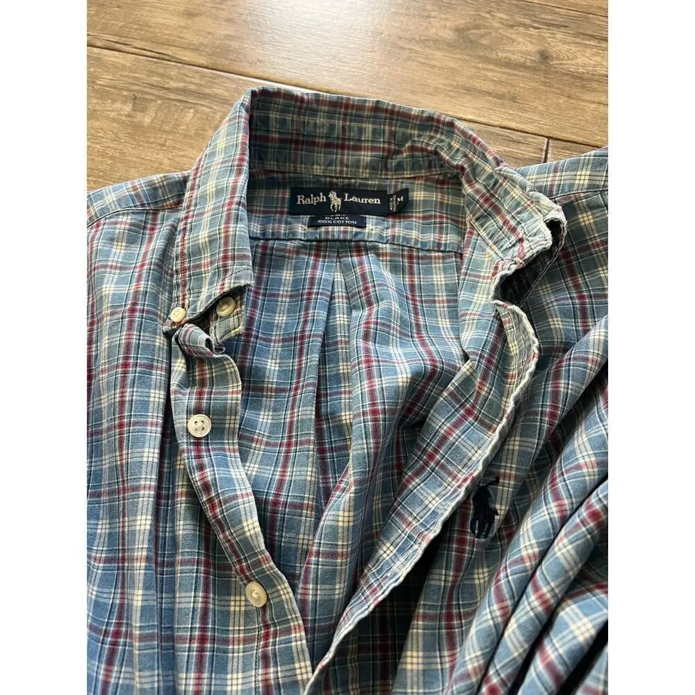 Polo Ralph Lauren Men’s Blue Blake Plaid Long Sleeve Button Up Shirt Size Medium